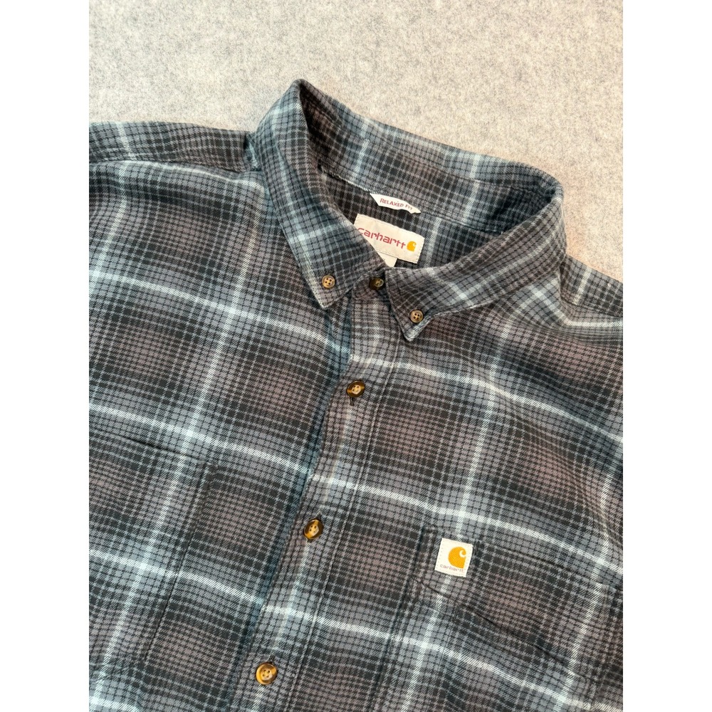 Carhartt Relaxed Fit Plaid Button Down Shirt Mens 3XL Tall Gray Long Sleeve